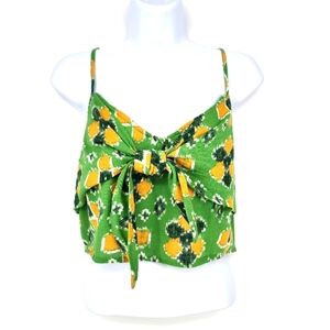 Aerie NWT Tie Front Top Size XL Green Yellow Camisole Cropped Gauzy Beach Summer